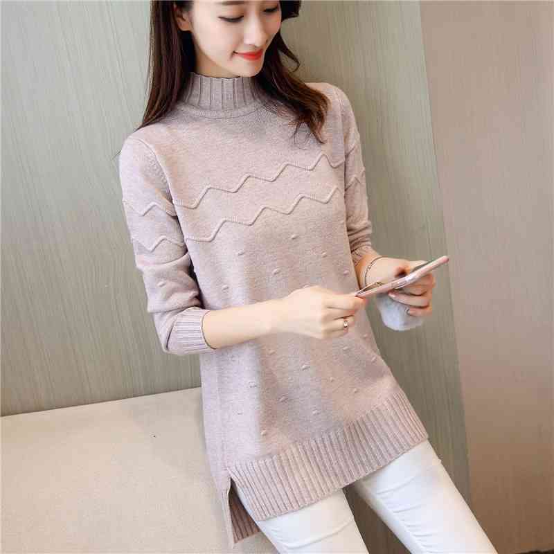 

Women's Half Turtleneck Sweater Winter Solid Color Loose Trendy Long Sleeve Pullover Temperament 210527