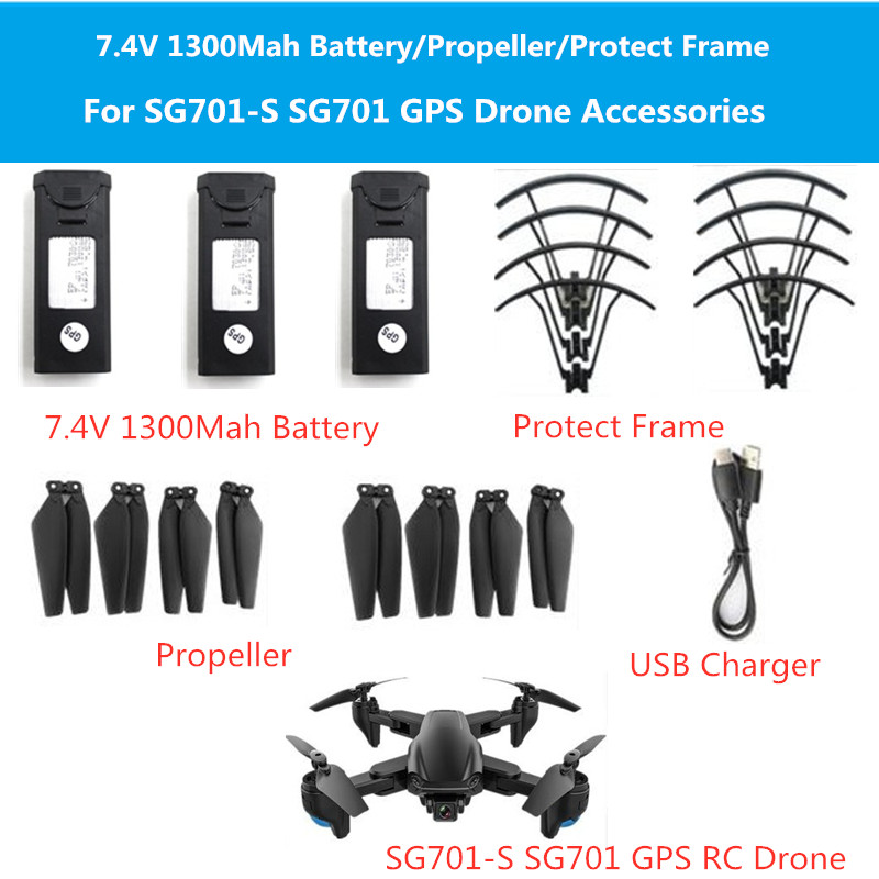 

2PCS or 3PCS 7.4V 1300MAH Battery propeller blades USB Charger spare part for SG701-S SG701 Accessories SG701 GPS Drone Battery