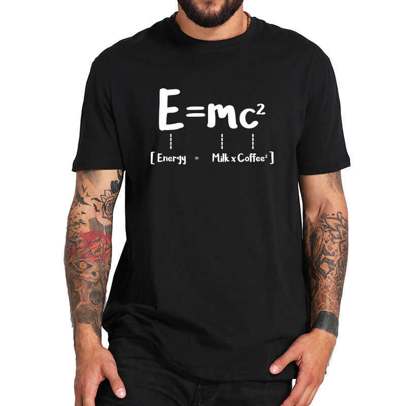 

Funny Math Energy Equal Milk Add Square Coffee Theory of Relativity Design Cotton Tshirt EU Size X0621, Black
