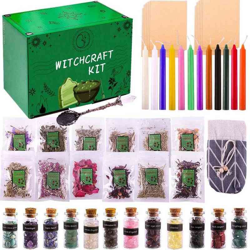 

Vanilla Candle Set Witch Toolkit Dried Herbs Prayer Candle Crystal Stone Lovely DIY Witchcraft Supplies Decorate The Living Room H1222