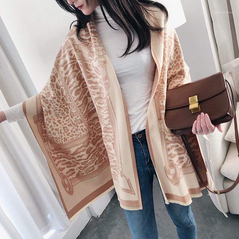 

Scarves Luxury Women Winter Pashmina Scarf Leopard Print Cashmere Shawls Lady Wraps Warm Neck Foulard Thick Blanket Bufanda, Blue;gray