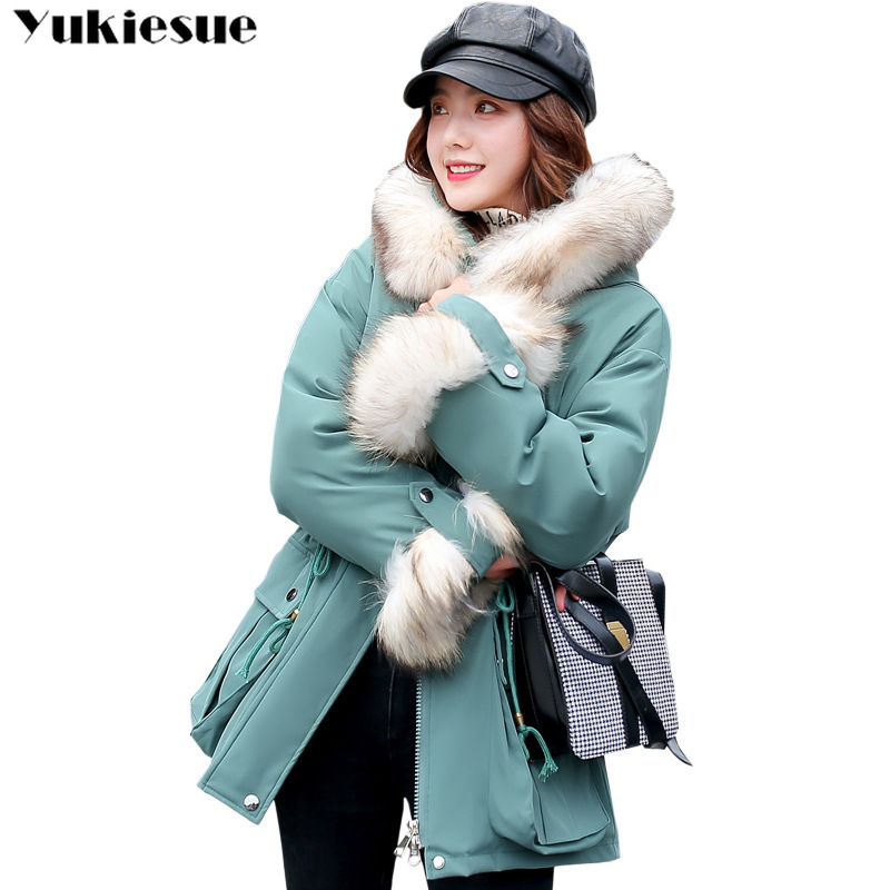 

-20 Winter Down Jacket Women Hooded mid Long Parka Mujer Thick Warm Cotton Padded Parkas Woman Wool Liner Plus Size Jackets Coat 210519, Black