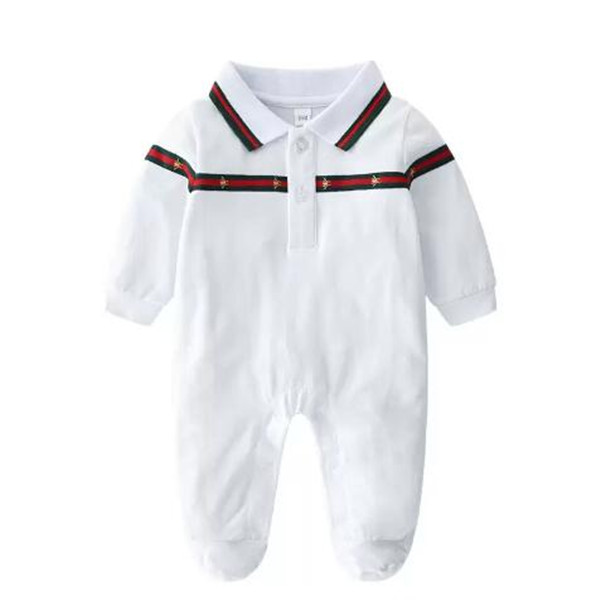 

Retail Baby knit long sleeve lapel Cotton Romper Newborn Christmas 0-24M Rompers Toddle infant bodysuit Children one-piece onesies Jumpsuits, White