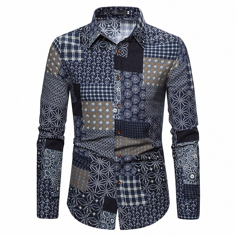 Chemise pour hommes Bouton graphique Bouton Down Collier Daily Manches à manches longues Tops Rainbow E7Q9 #