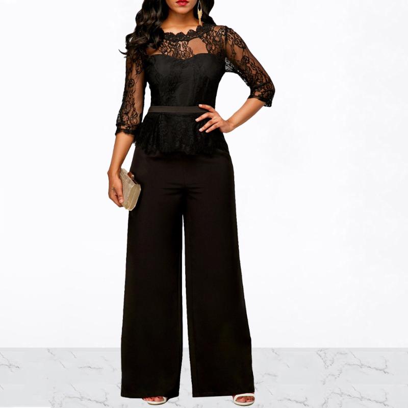 

Women's Two Piece Pants Sexy Women Casual Top Lace And Wide Leg Pieces Suits Elegant Nightclub Party Tracksuit Jumpsuit, White