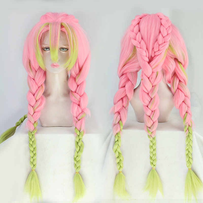 

Costume AccessoriesDemon Slayer Kanroji Mitsuri Cosplay Wig Kimetsu no Yaiba Long Pink Mix Green Braid Wig Synthetic Hair Perucas, Silver