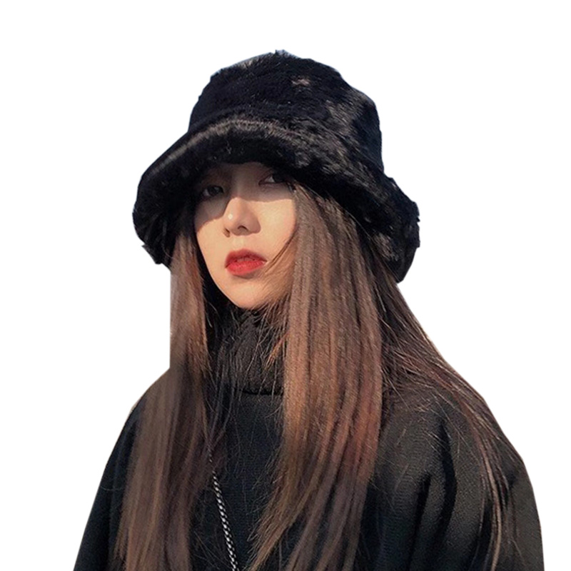 

Fitted Hat 2020 New Korean Fisherman Hat Winter Faux Fur White Black Bucket Hat For Women Men Panama Fishing Cap bob chapeau