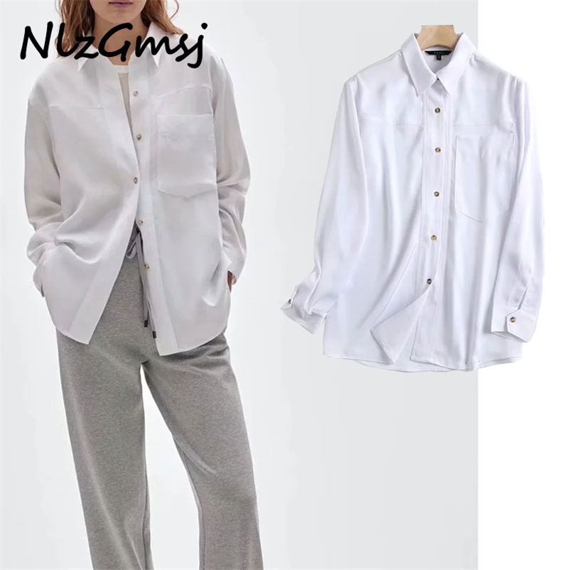 

Women Fashion With Pockets Loose Blouses Vintage Long Sleeve Elastic Cuffs Female Shirts Chic Tops 05 210628, As picture