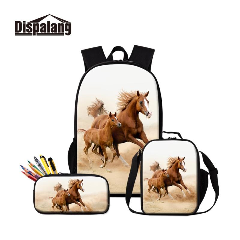 

Horse Knapsack And Lunch Box Bag For Girls Cute Animal Backpack Pattern Boys Satchel High Quality Bookbag Zipper Pencil School Bags