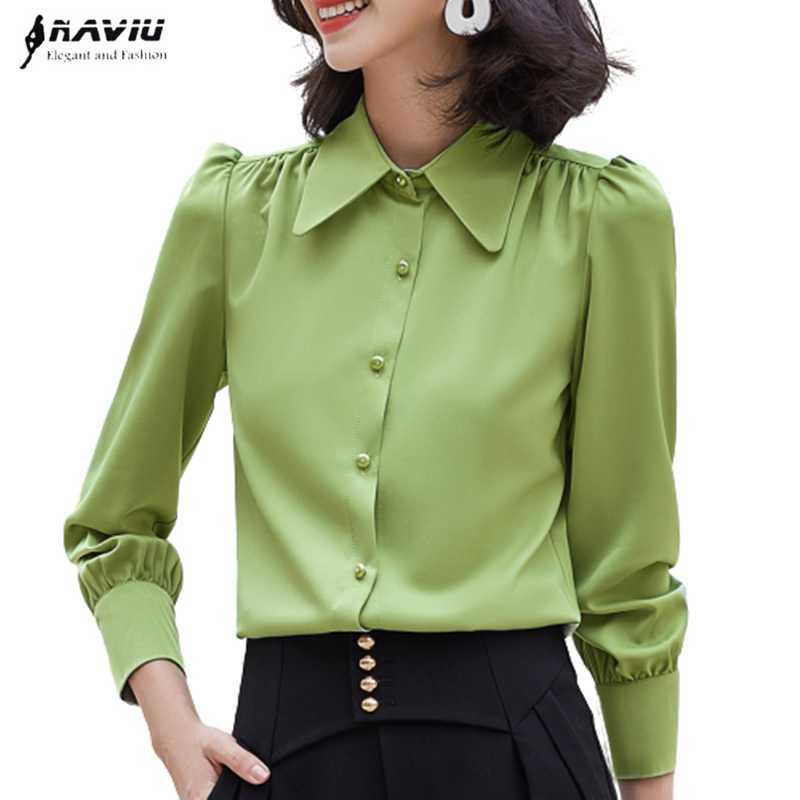 

Chiffon Shirt Autumn Clothes Temperament Women Long Sleeve Formal All-Match Blouses Office Ladies Loose Casual Tops 210604, Green