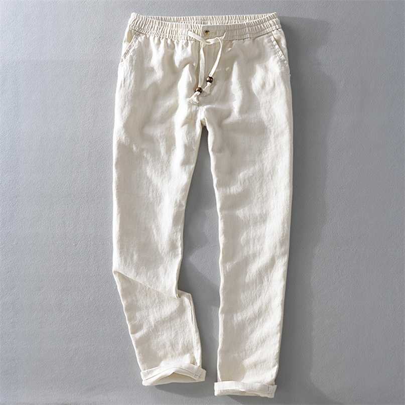 

7409 Men Spring And Autumn Fashion Brand Japan Style Vintage Linen Solid Color Straight Pants Male Casual White Pants Trousers 2101006, Beige