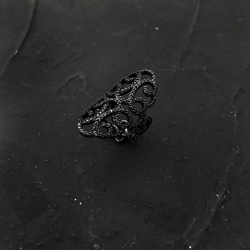 Cluster Rings S925 Sterling Silver Summer Black Arabesque Ring Female Hollow Personality Design Fashion Jewelry Party Birthday Gift-image-703712865