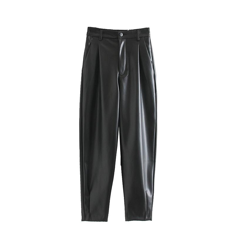 

Women' Pants & Capris Nice Brand PU Leather Loose Women Fashion Faux Trousers Elegant Pockets Zipper Button Pant Female Ladies, L6577 brown