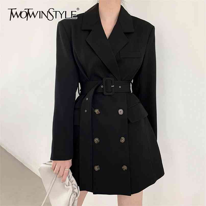 

Casual Tunic Blazer Dress For Women Notched Long Sleeve High Waist With Sashes Mini Temperament Dresses Female 210520, Black