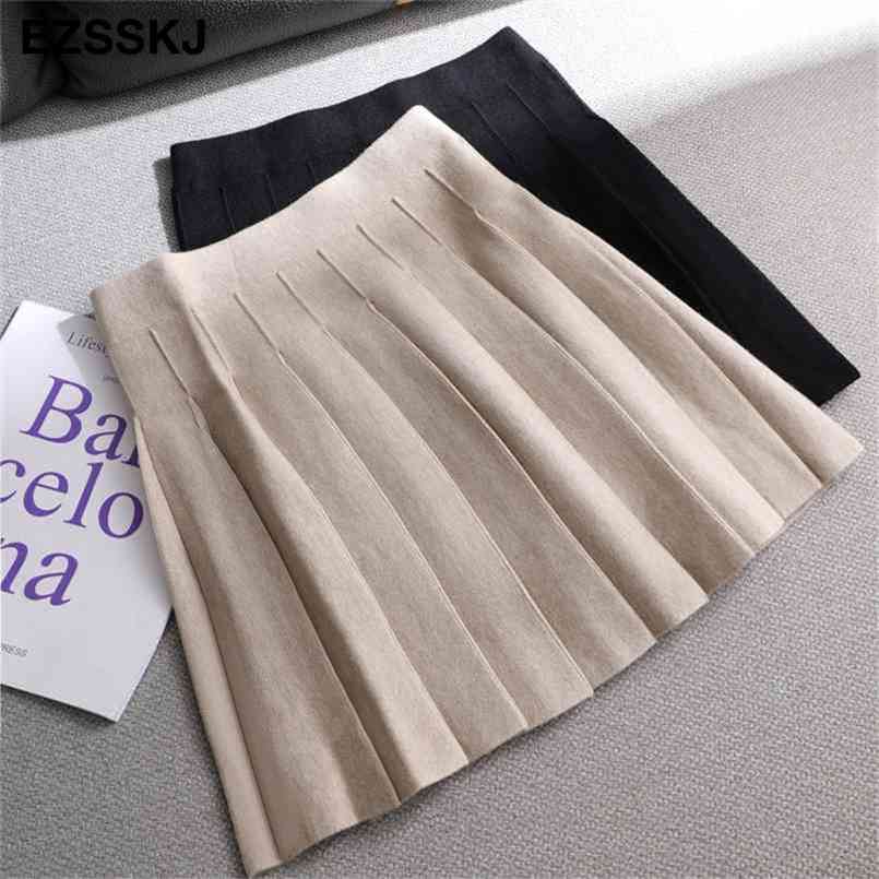 

Autumn winter a-line thick short SWEATER Skirt Women good quality cute pleated mini skirt female elegant knit 210702, Dark grey