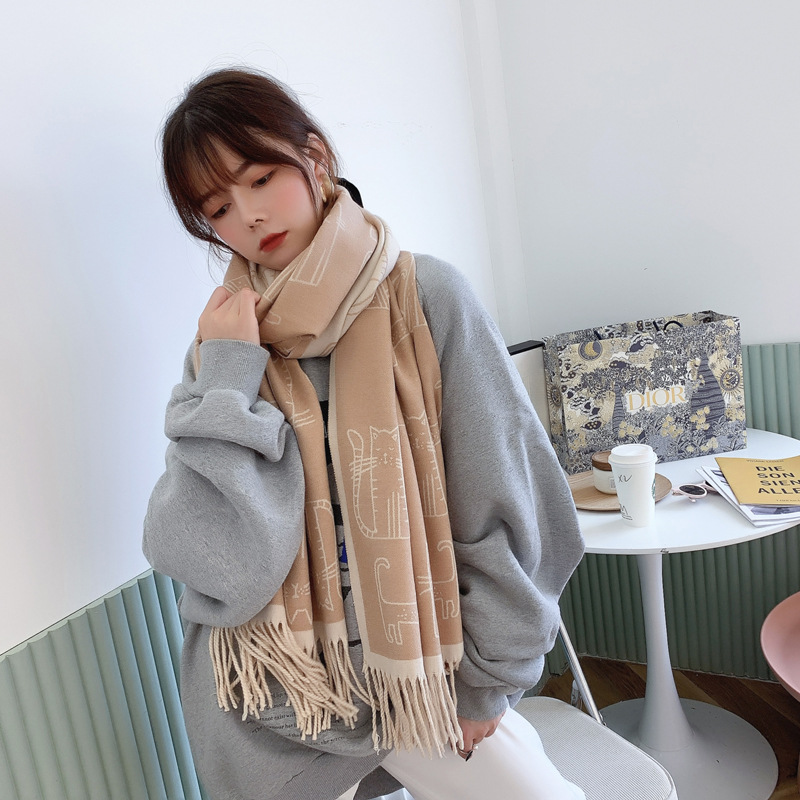 

Autumn And Winter New Women S Knitted Warm Kitten Scarf Thickened Wholesale