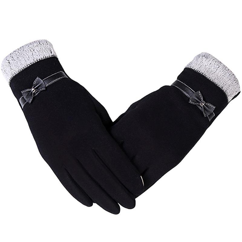 

Five Fingers Gloves Women Elegant Fashion Autumn Winter Cute Bow Warm Warmer Mitts Full Finger Mittens Cashmere Female, Blue;gray