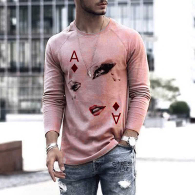 

Men Round Neck Pullover Long Sleeve Bottoming Shirt Long-sleeve T-shirt Oversize Tee Top Playing Card Print Casual  210629, 03