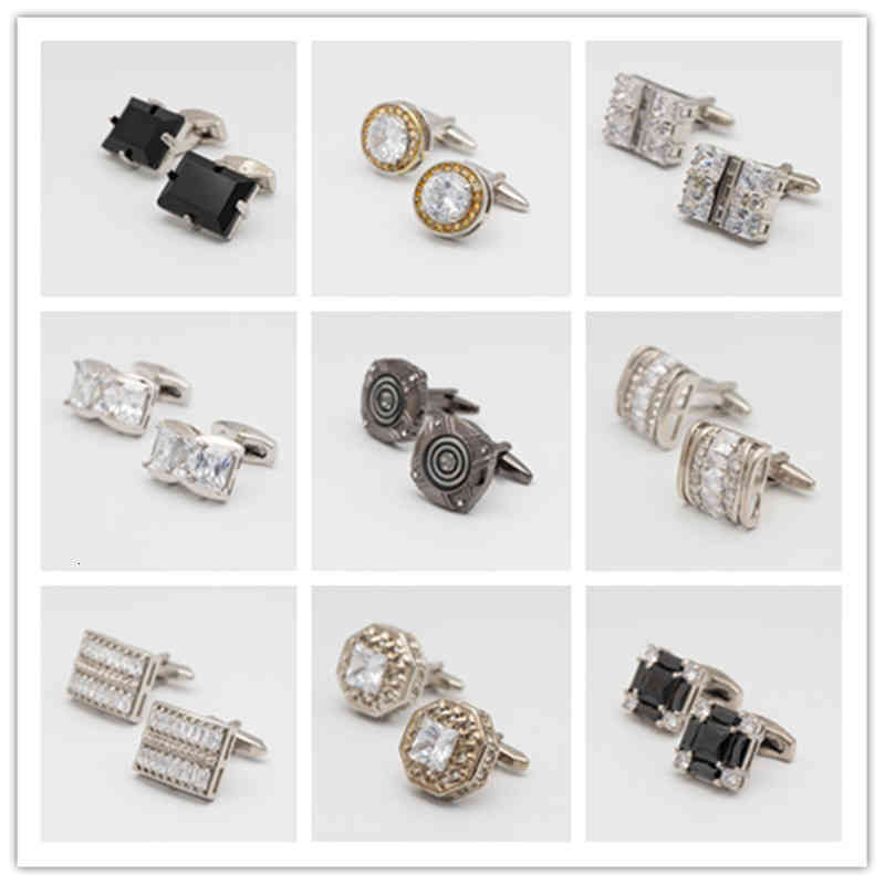 Plated Bulk White Crystal Silver Cufflinks Geometric Alloy Cuffs for Men and Women-image-742695028