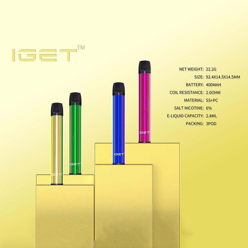 

2021 IGET shion Original Disposable Pod Device cigarettes 600 Puff 400mAh 2.4ml Prefilled Portable Vape Stick Pen 26 colors VS Bang Bar Plus XXL