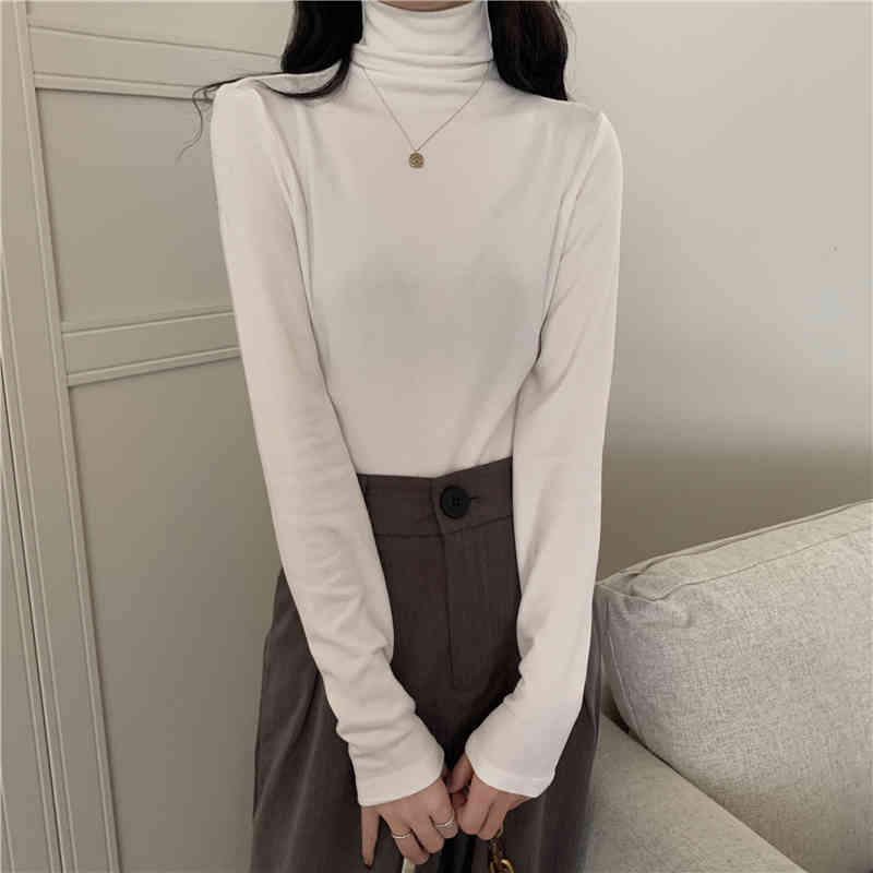 

Lucyever Long Sleeve Turtleneck Women's Shirts Minimalist Loose Sanding Blouses Woman Casual Solid Bottoming Jumper Tops 210521, White