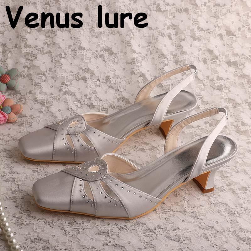 

Dress Shoes Arrival Crystal Satin Grey For Women Wedding Square Heel Female Footwear, Fuchsia