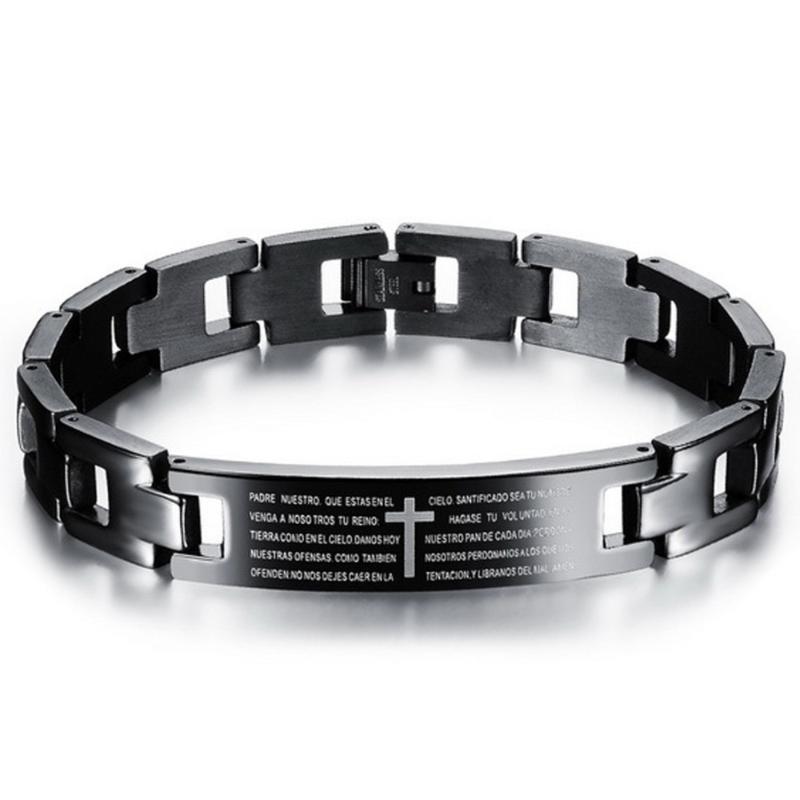 

Other Bracelets High Quality Stainless Steel Cross Verses Pattern Black Color Hand Chain ID Bracelet Bangle For Men Jewelry, Golden;silver