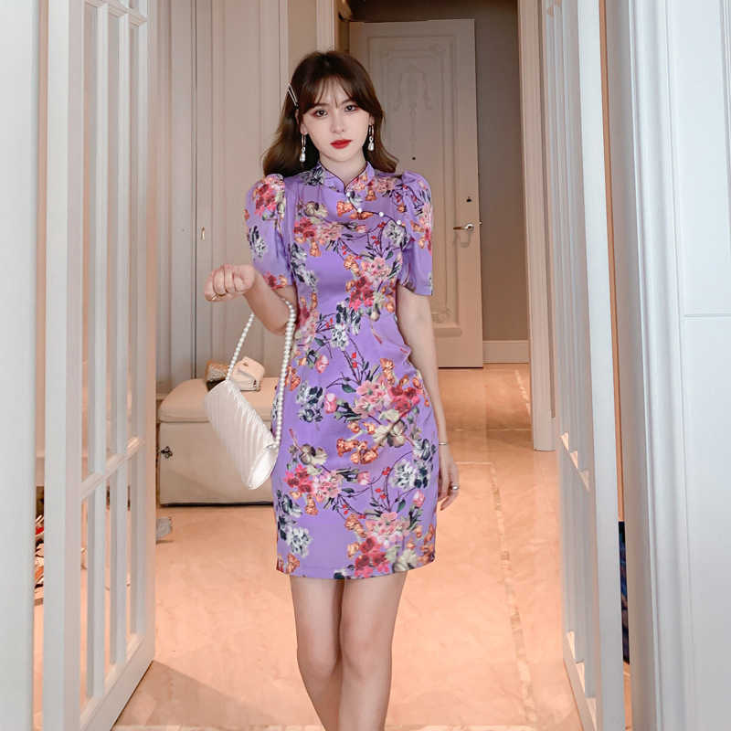 

summer young model improved version cheongsam skirt female Chinese style retro fashion dress 210603, Purple
