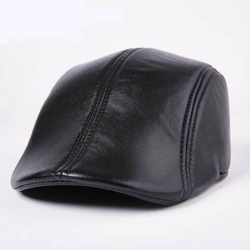 

Berets 2021 Sheepskin Caps Design Men's 100% Genuine Leather Cap /sboy /Beret /Cabbie Hat/ Golf Hat Father Gift1, As shown