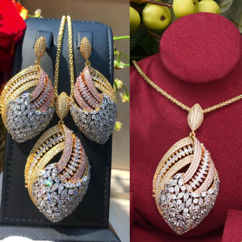 

earrings & necklace gorgeous cubic zirconia wedding collection jewellery set fashion luxury bridal jewelry accessories, Silver