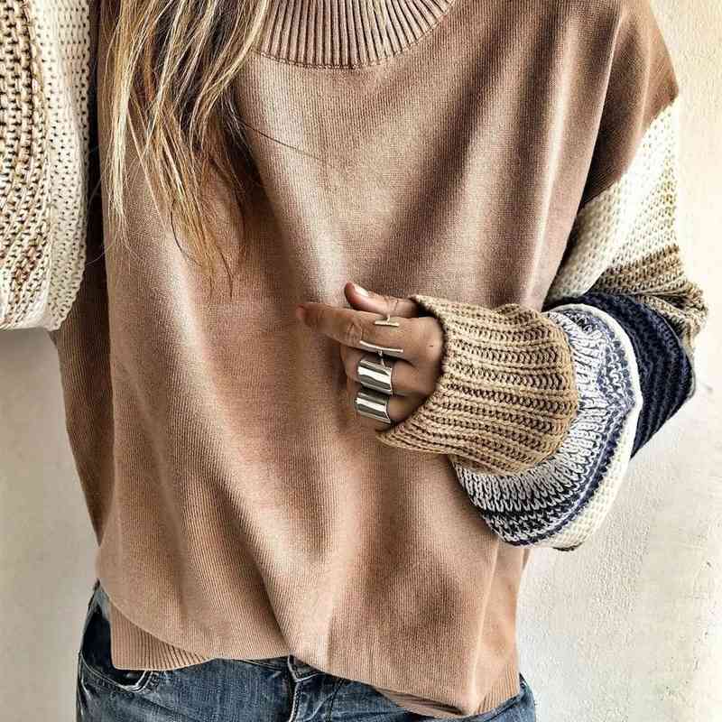 

Color Block Sweater Womens  Jumpers Long Sleeve O-neck Knitted Striped Oversized Fluffy Pullover Women 210603, Blue