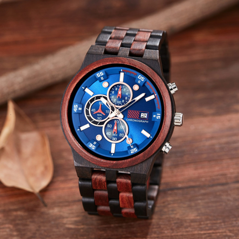 

2020 new watch men's Wood multi function large dial fashion, Slivery;brown