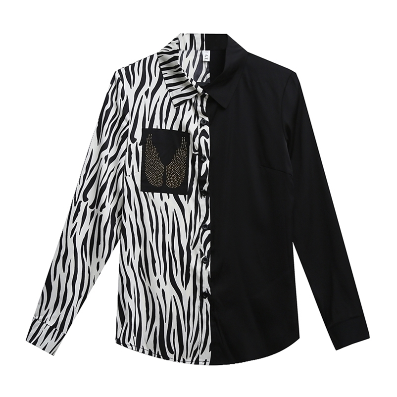

Europe Fashion Style Autumn Women's Long Sleeves Patchwork Print Shirt Ladies Shirts Blouse Tops A3680 210519, Black