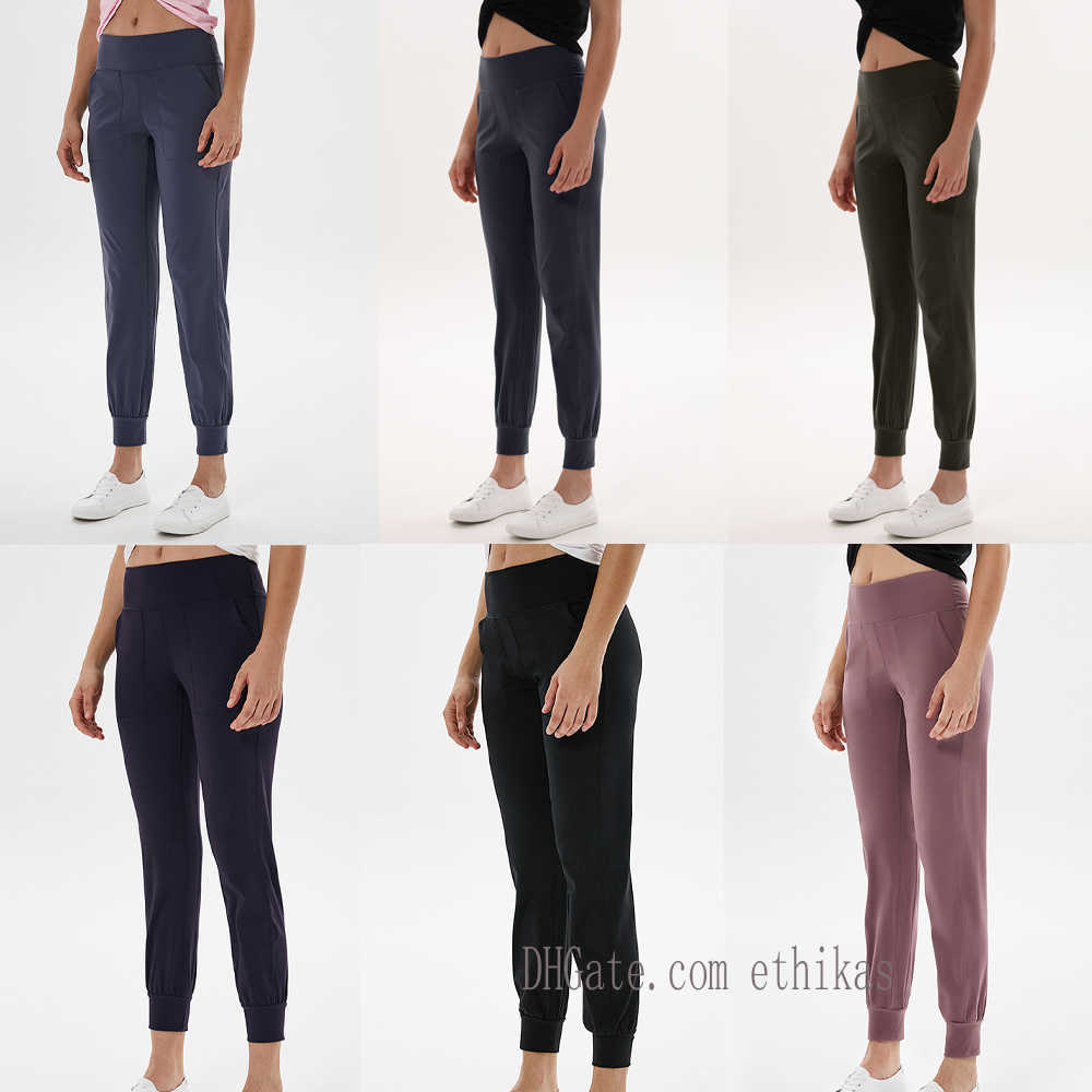 

LU-031 Womens pants yoga leggings workout high waist gym align pocket two side running sport pant high-quality, Black