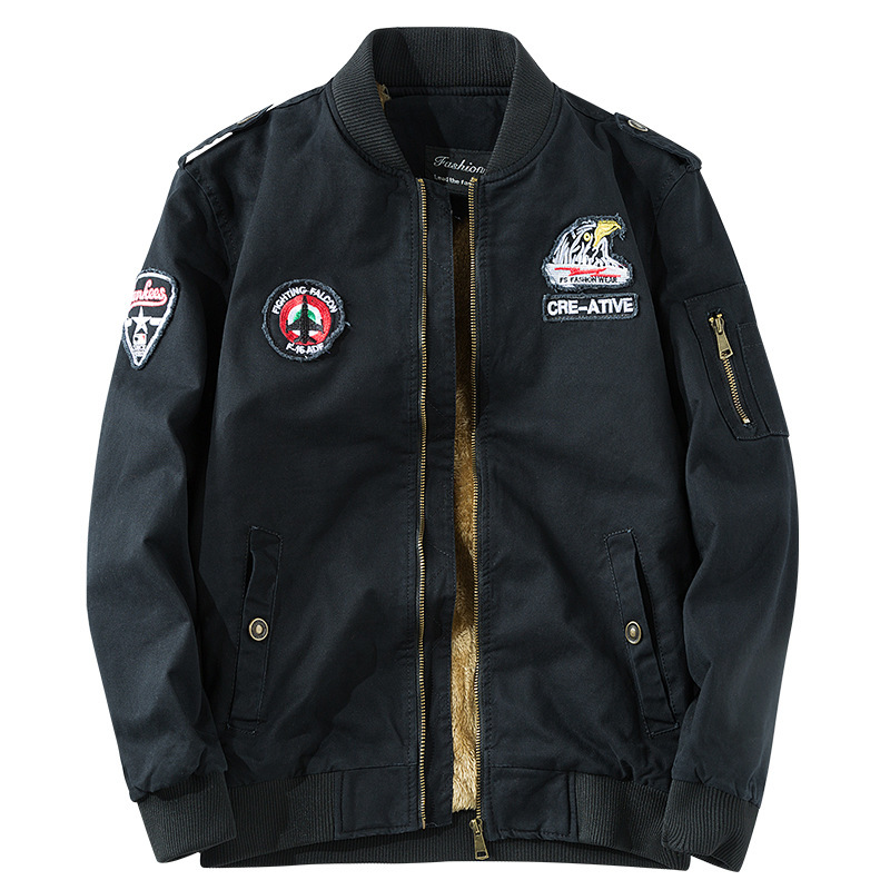 

Winter Men Plus Velvet Padded Tooling Jacket Coat Loose Casual Plus Size Flight Suit, Black;brown