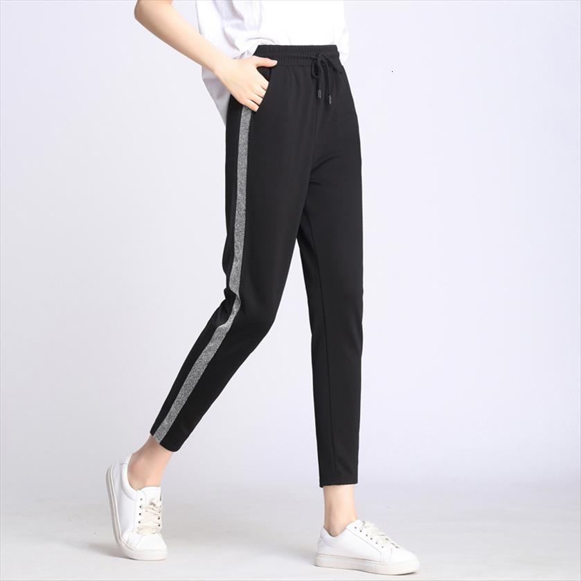 

plus size 4xl motion spring women pant autumn korean version harem elastic waist casual ladies trousers, Black;white