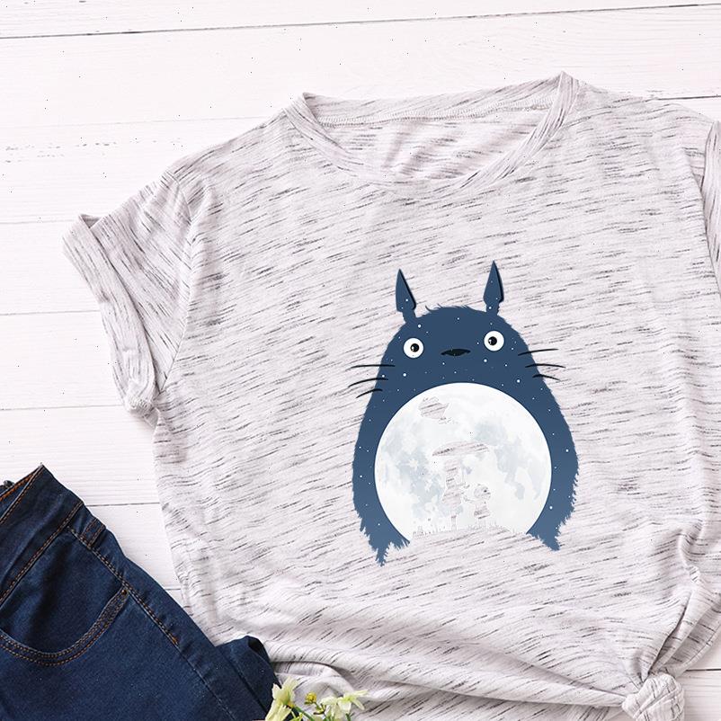 

casual t women shirts shirt harajuku print totoro camisetas mujer loose o neck graphic tee femme, White