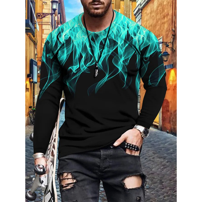 

combustion Mens 3D Print T-shirt Visual Impact Party Top Streetwear Round Neck High Quality Long Sleeves Graphic Optical Illusion Plus Size Print Daily Tops, Purple