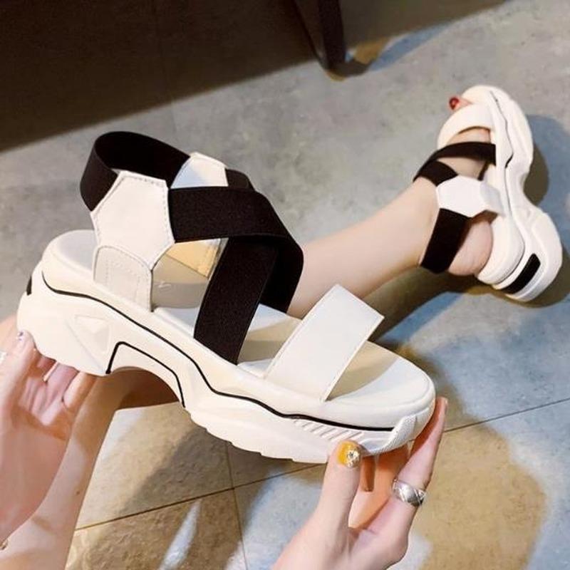 

Fashion Open Toe Women's Sports Sandals Elastic Platform Shoes Women Thick-soled Casual Summer Female Dress, Black
