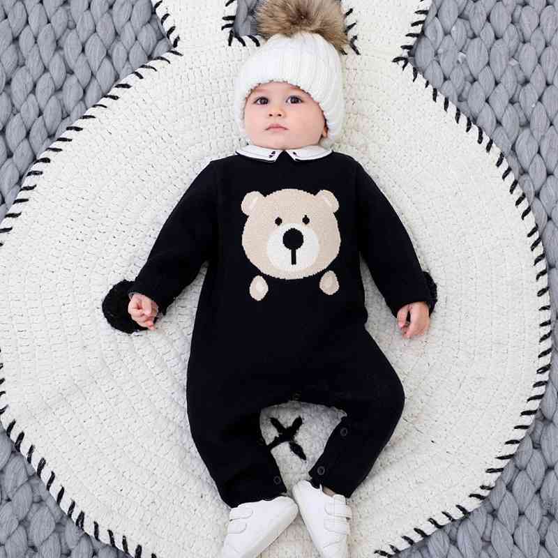 

Boutique Baby Knitted Navy Blue Rompers born Infant Cotton Yarn Knit Jumpsuit Toddler Autumn Winter clothes 210615, Black
