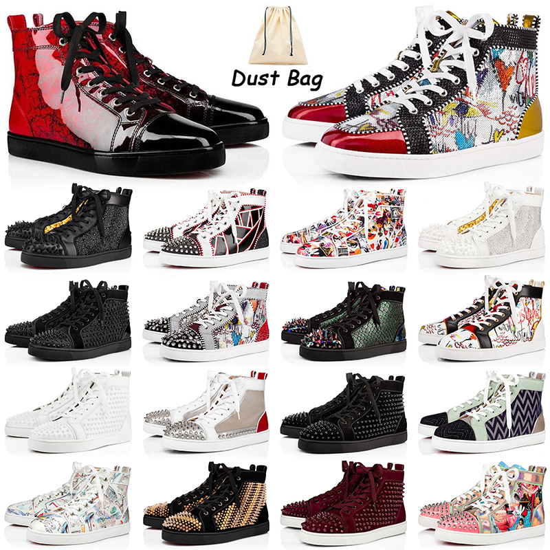 

Christians Platform Red Bottoms Running Shoes Size US 13 Designer Mens Women Leather Suede High Boots Luxury Loafers Glitter Flat Sole Sneak, White;red