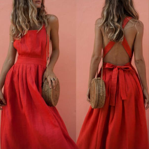 

summer boho strappy long women dresses maxi backless party red beachwear sundress vestido mujer, Black;gray