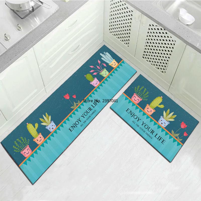 

Carpets Cute Dog Kitchen Mat Anti-slip Washable Long Area Rug Colorful Plant Printed Floor Living Room Balcony Bathroom Carpet