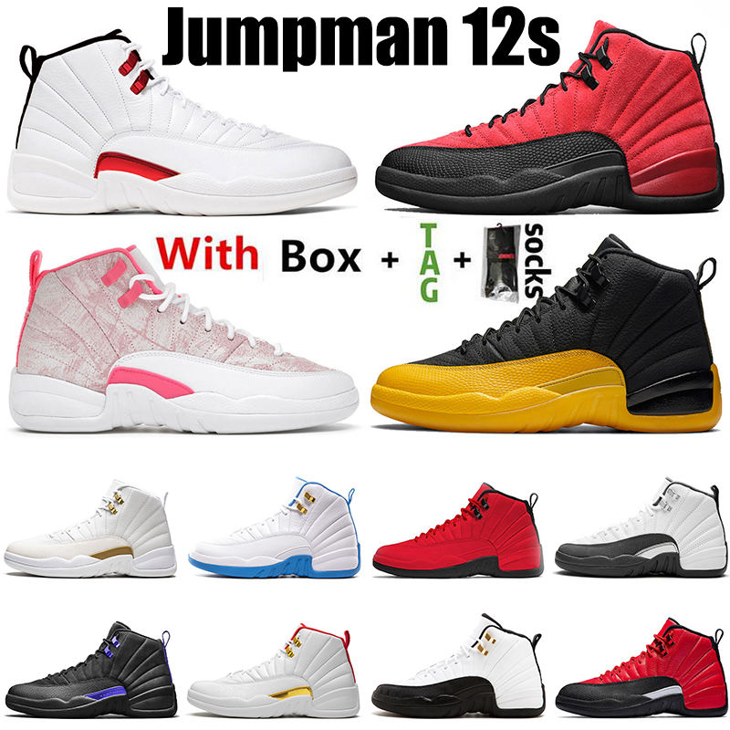 

with box men women basketball shoes retro 2021 top quality jumpman 12 12s twist university gold dark concord arctic punch pink trainers sports sneakers, B6 arctic punch pink 36-40