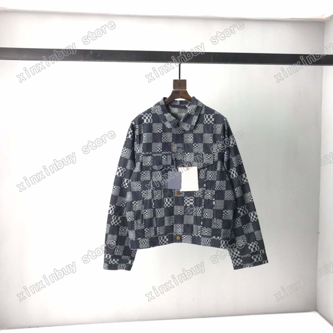 

21ss man designers Denim Jackets Dobby chessboard lattice clothes mens Coats Outerwear Hooded men Clothing Cotton black white, Multi