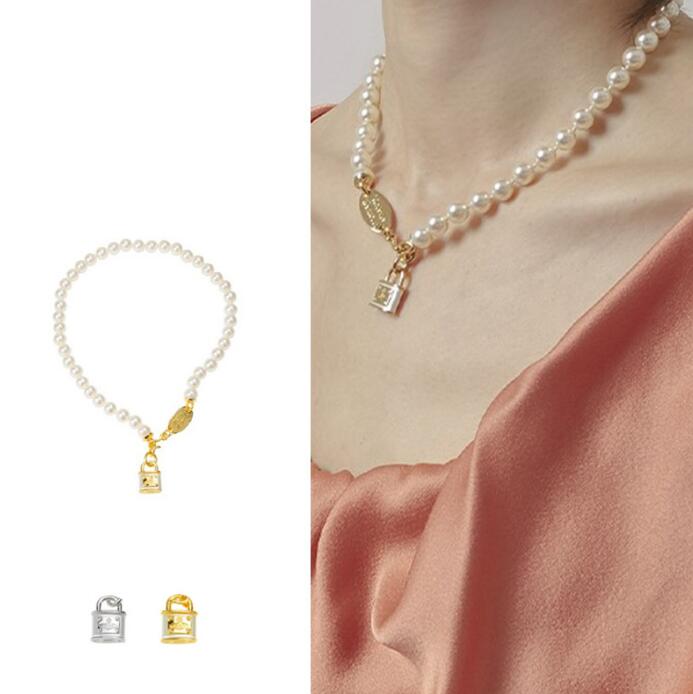 

Fashion lock Planet pearl necklace Clavicle Chain Bracelet for women party jewelry gift NRJ