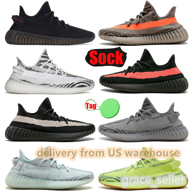 

Top Quality Running Shoes Us warehouse fast delivery Kanye West Cinder Beluga Tail Light 3M Static Reflective Zebra Breathable Soft Sport Trainer Sneaker With Box