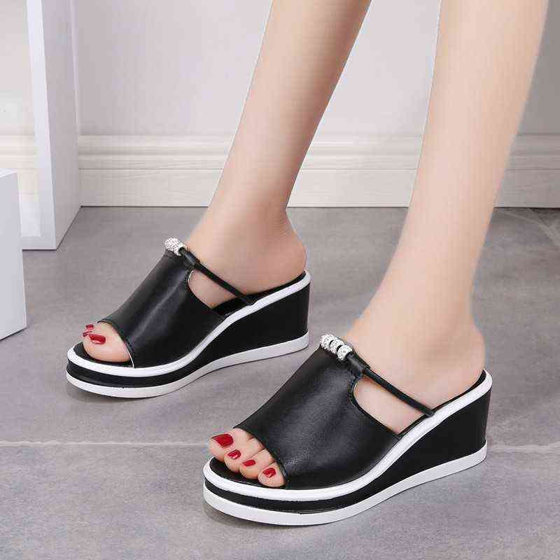 

Wedges Slippers Women Platform Sliders Shoes Woman High Heel 7CM Vrouw Slippers White Sandles Women Slipper Mules High Heels G0210, Black
