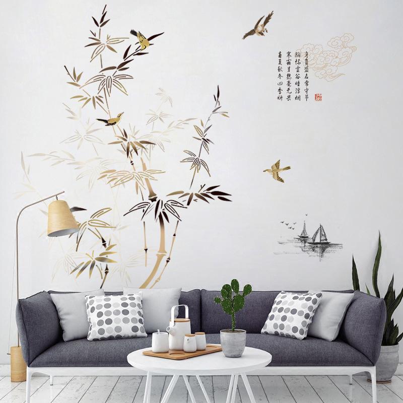 

Wall Stickers Large Bamboo Ink Painting Decals Living Room Bedroom Decoration Aesthetic Self Adhesive Wallpaper