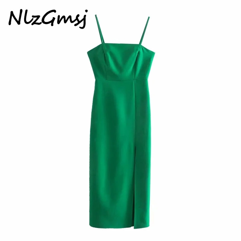 

Dres Sexy Strap Midi Summer Elegant Pencil Evening Party Woman es Front Slit Vestidos 04 210628, As picture